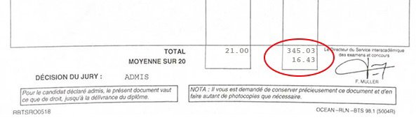 Bulletin relevé de notes de Antoine Lebrun pour son BTS CRCI